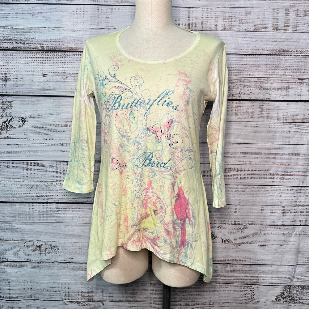 City Girl Country Girl Birds and Butterflies Tunic Shirt Shark Bite Y2K Top